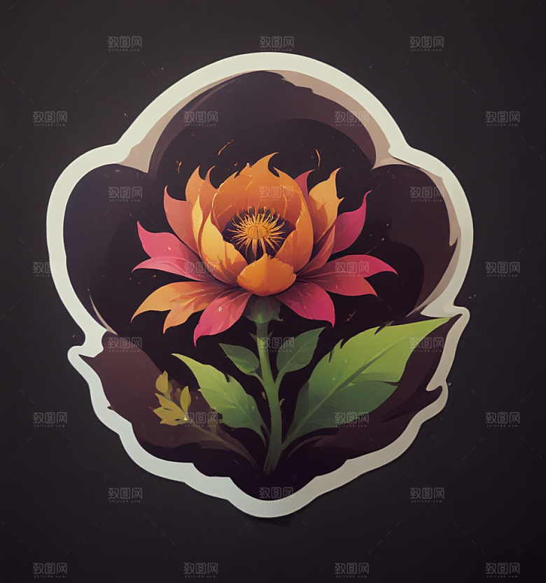 刺桐花卡通插画风格贴纸