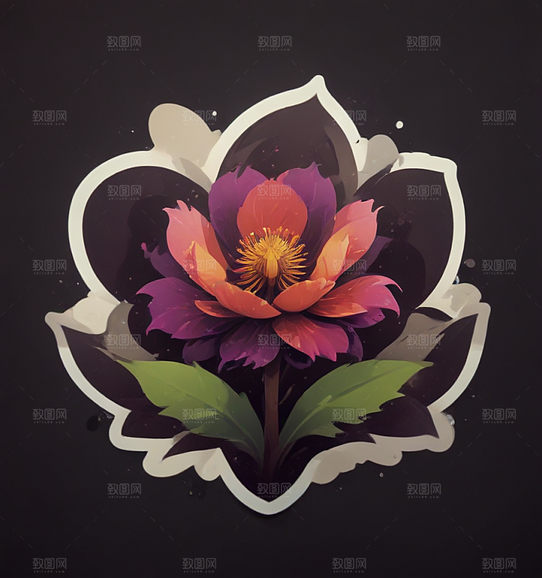 刺桐花卡通插画风格贴纸