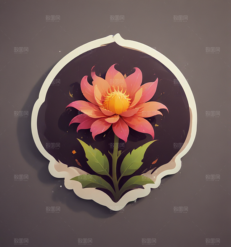 刺桐花卡通插画风格贴纸
