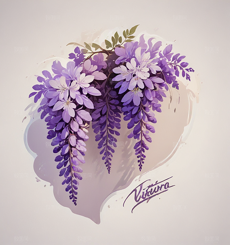 紫藤花卡通插画风格贴纸