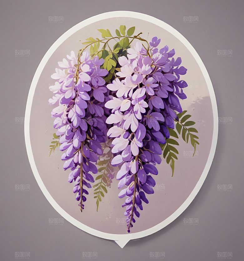 紫藤花卡通插画风格贴纸