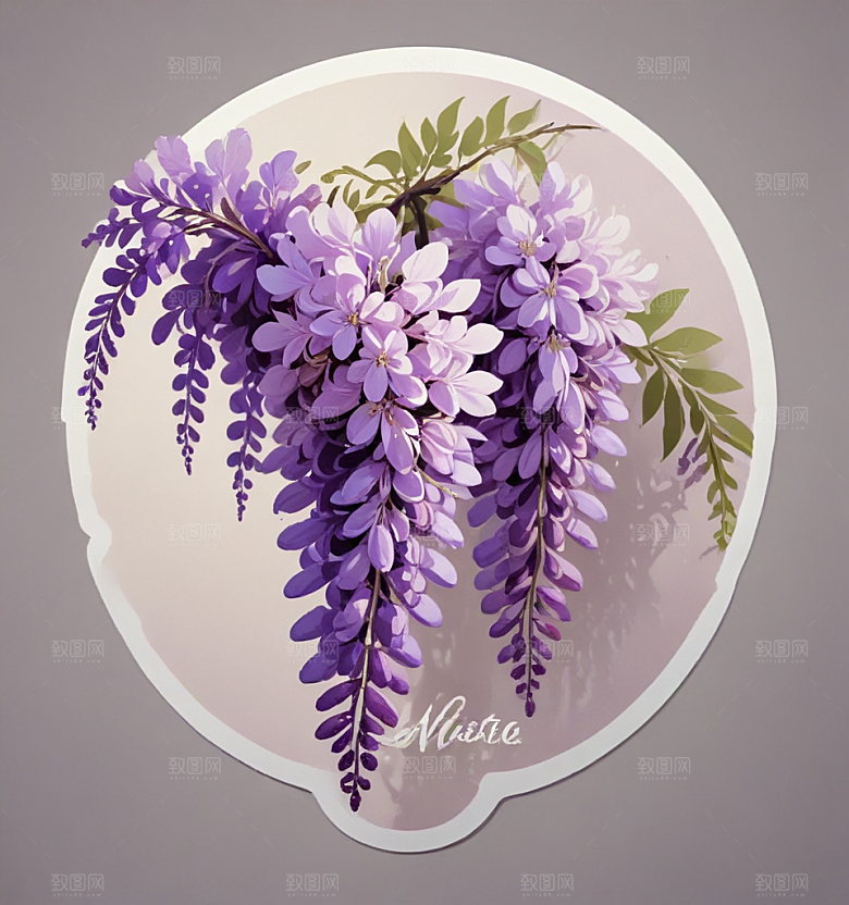紫藤花卡通插画风格贴纸