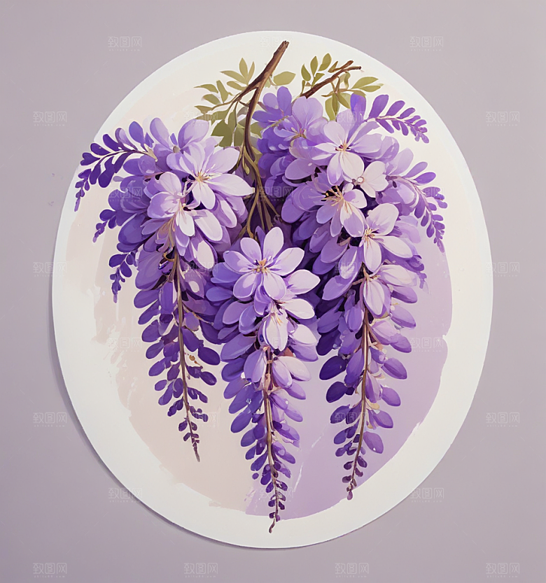 紫藤花卡通插画风格贴纸