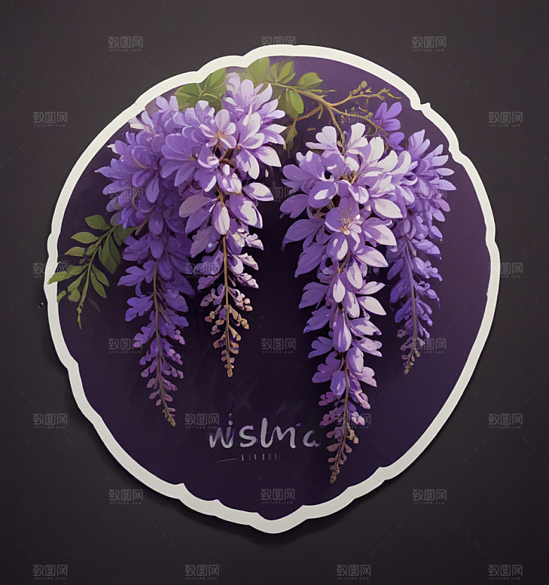 紫藤花卡通插画风格贴纸