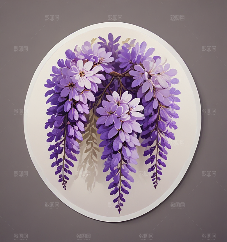 紫藤花卡通插画风格贴纸
