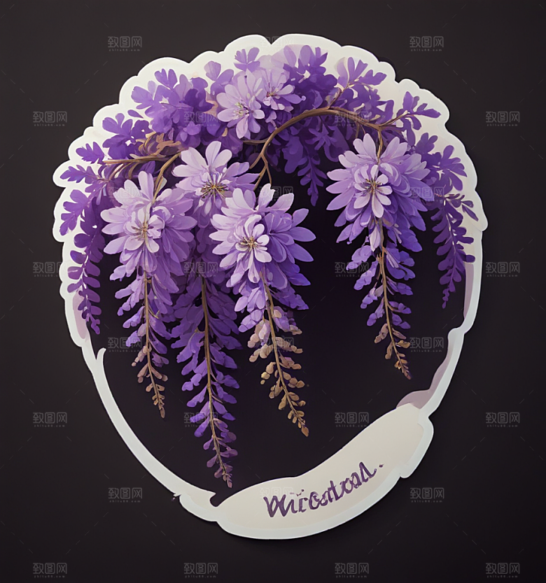 紫藤花卡通插画风格贴纸