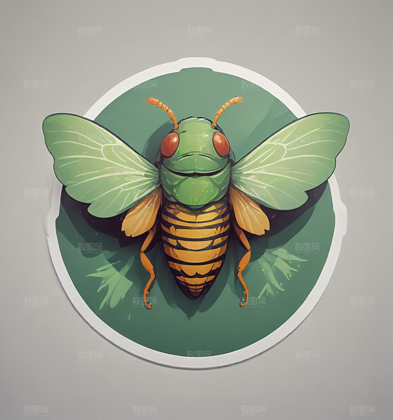 玉蝉卡通插画风格贴纸