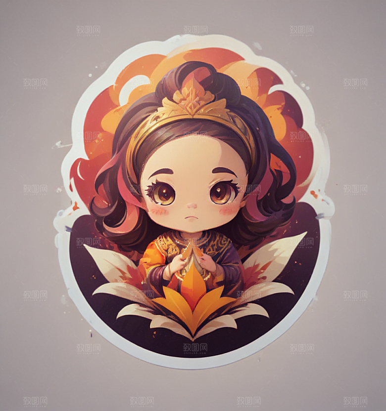 白芨卡通插画风格贴纸