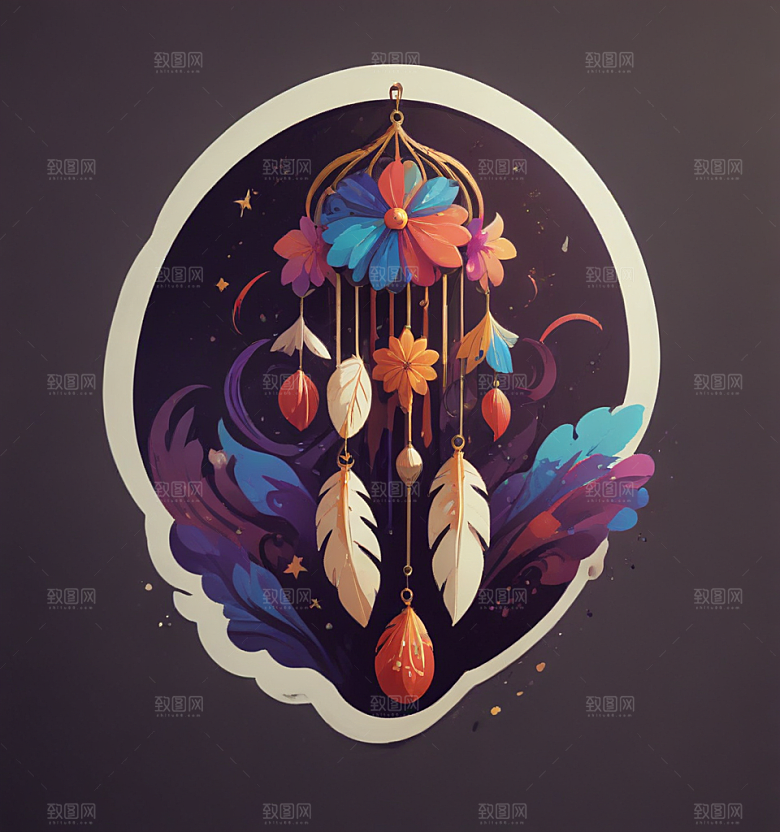 美丽风铃卡通插画风格贴纸