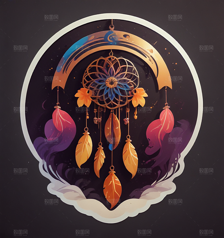 美丽风铃卡通插画风格贴纸