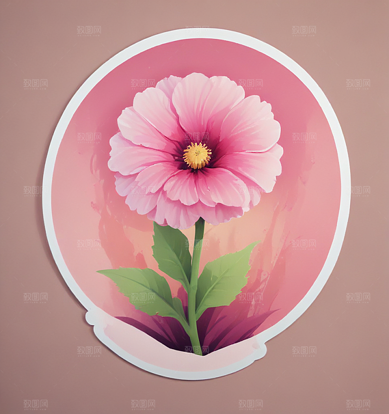 蜀葵卡通插画风格贴纸