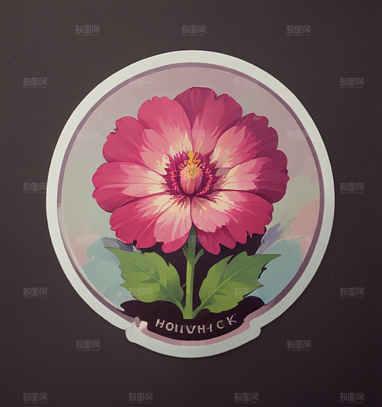 蜀葵卡通插画风格贴纸