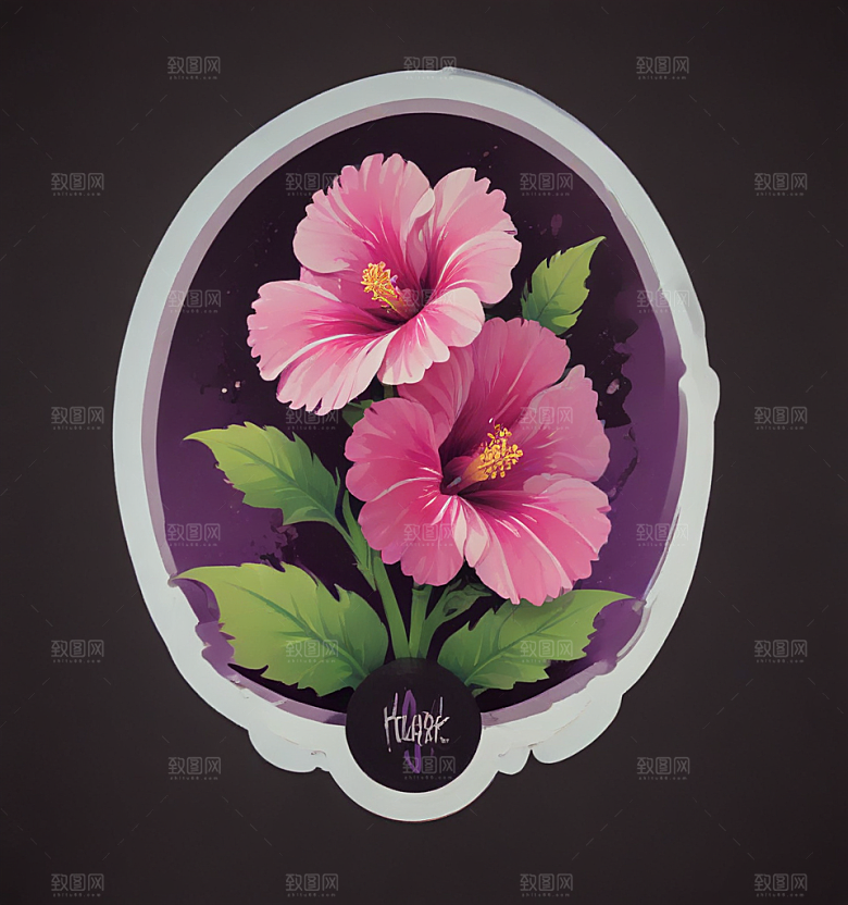 蜀葵卡通插画风格贴纸