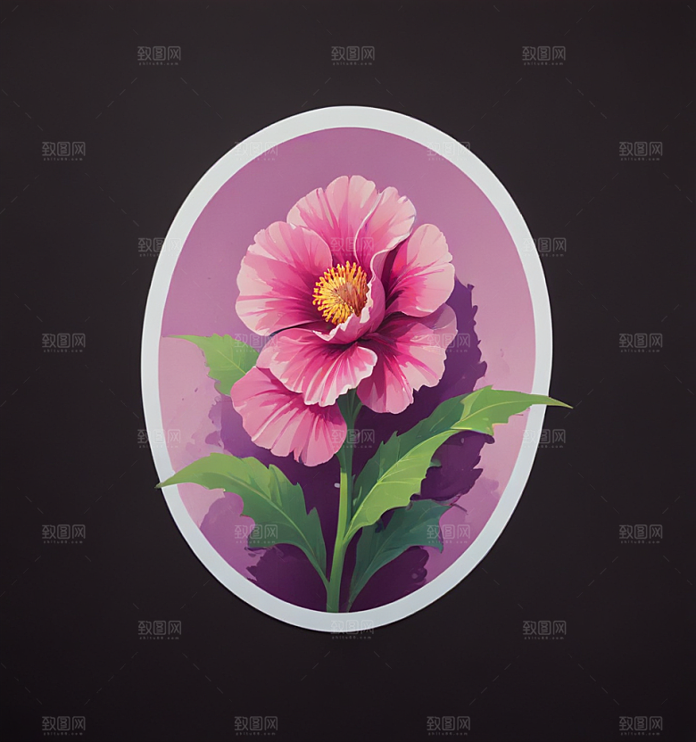 蜀葵卡通插画风格贴纸