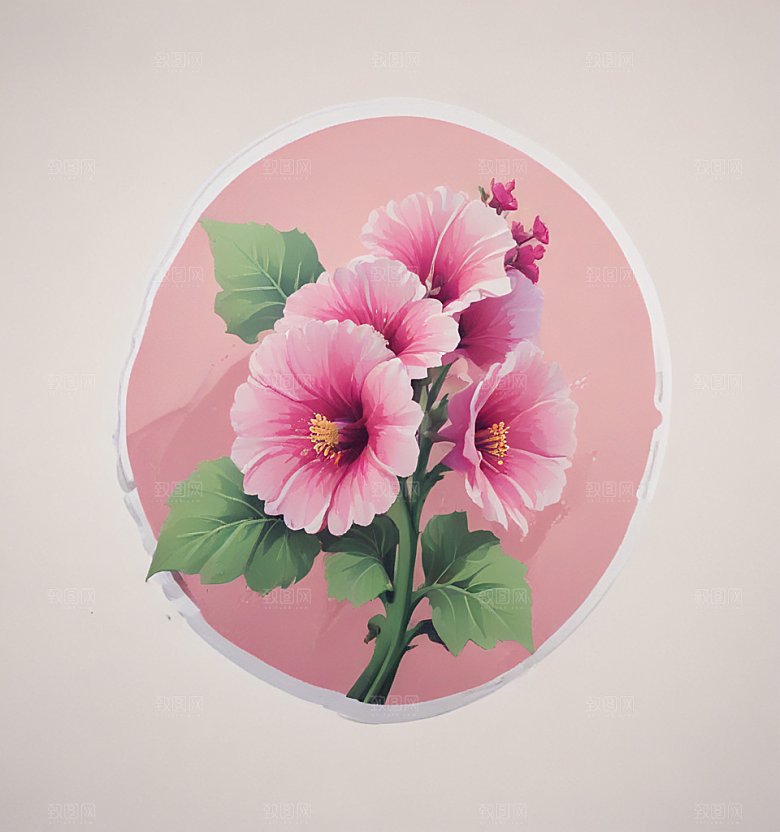 蜀葵卡通插画风格贴纸