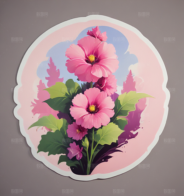 蜀葵卡通插画风格贴纸