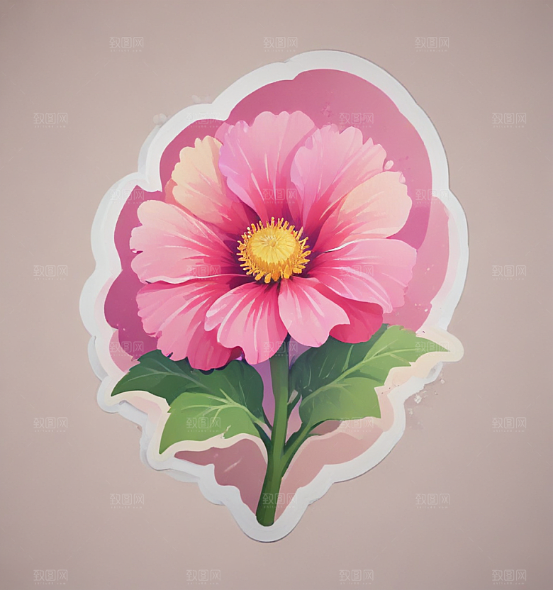 蜀葵卡通插画风格贴纸