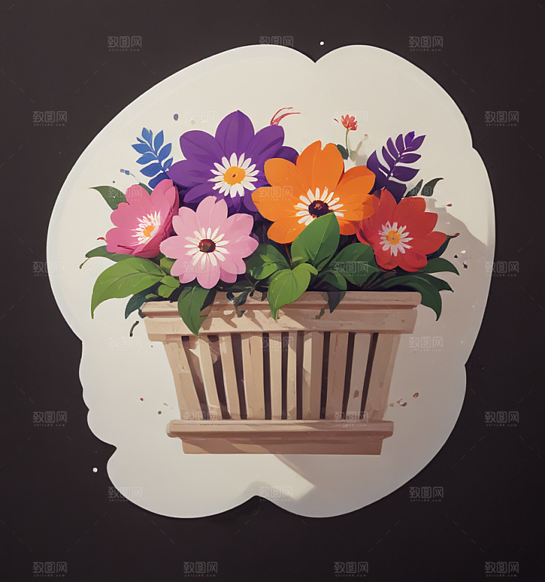 阳台花卡通插画风格贴纸