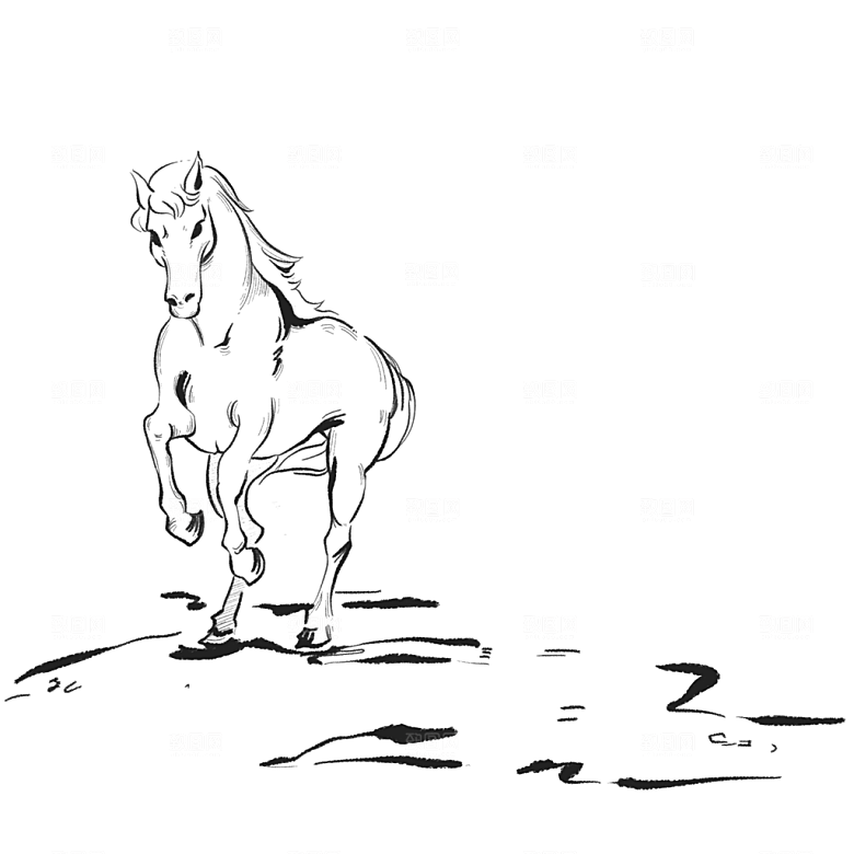 免抠水墨画马元素