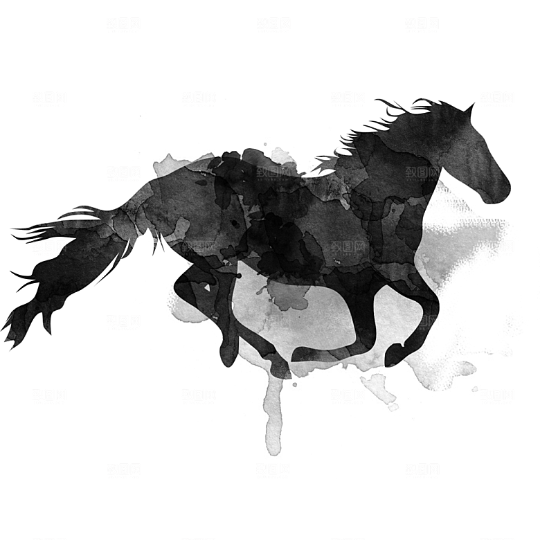 免抠水墨画马元素