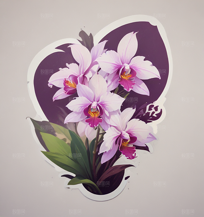 石斛兰卡通插画风格贴纸