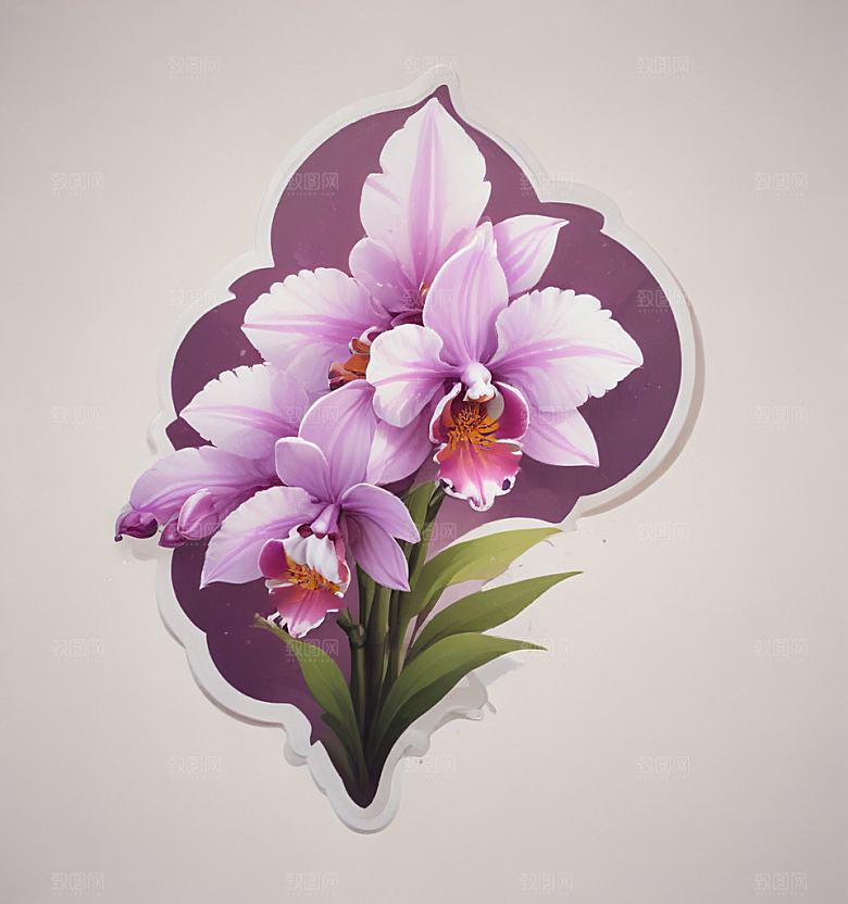石斛兰卡通插画风格贴纸
