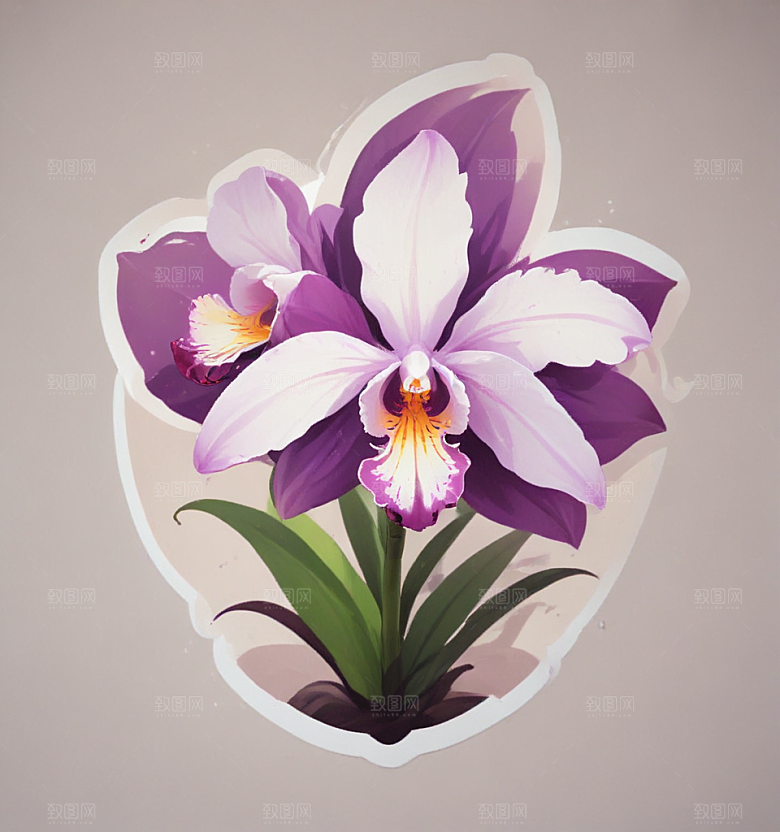 石斛兰卡通插画风格贴纸