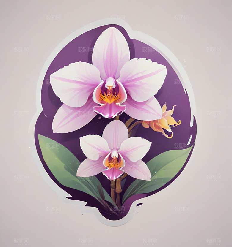 石斛兰卡通插画风格贴纸