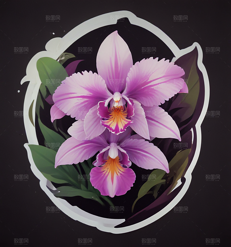 石斛兰卡通插画风格贴纸