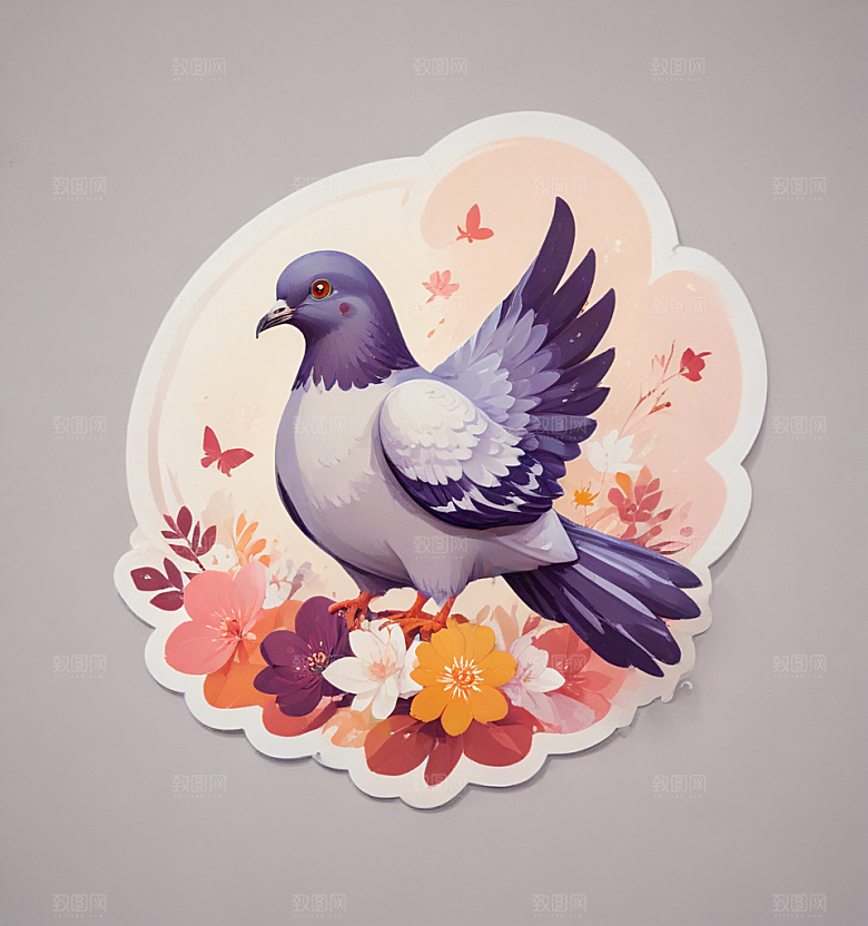 鸽子花卡通插画风格贴纸