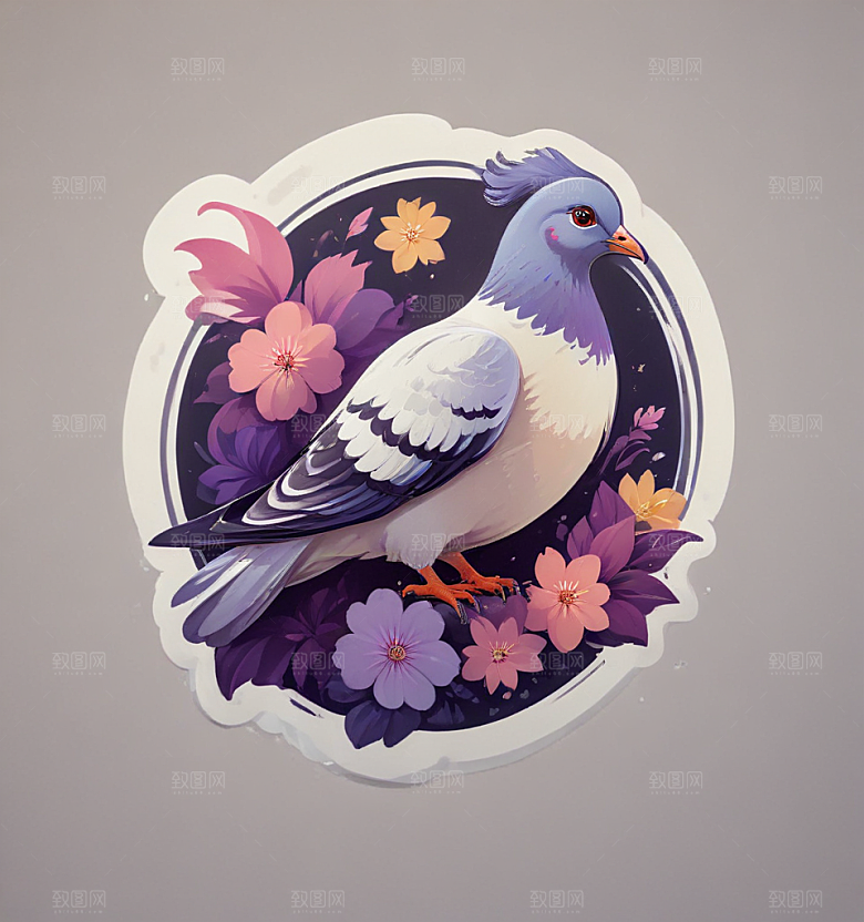 鸽子花卡通插画风格贴纸