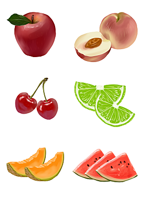 免抠卡通水果苹果桃子樱桃元素