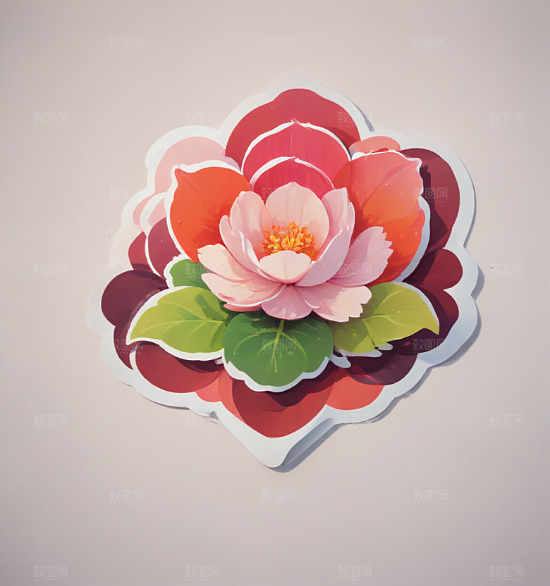 海棠卡通插画风格贴纸
