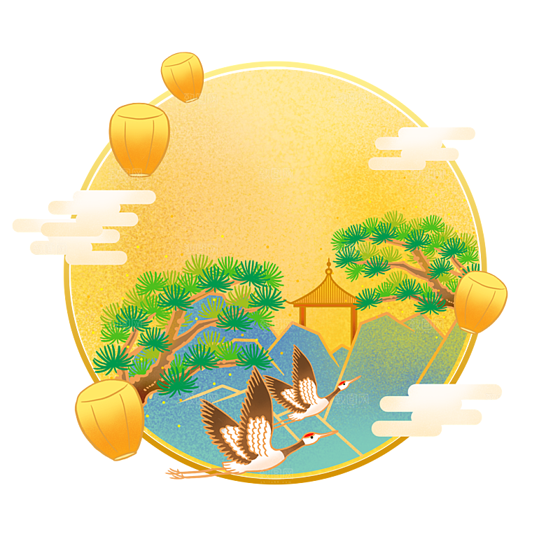 中国风国潮中秋节装饰元素