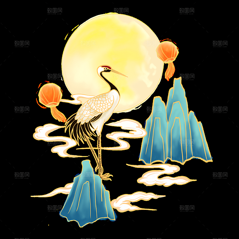中国风国潮中秋节装饰元素