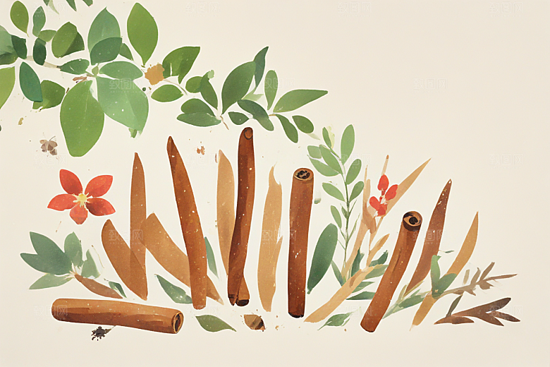 桂枝中药插画草药插图
