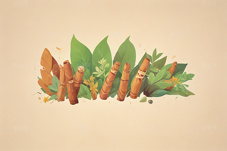 桂枝中药插画草药插图