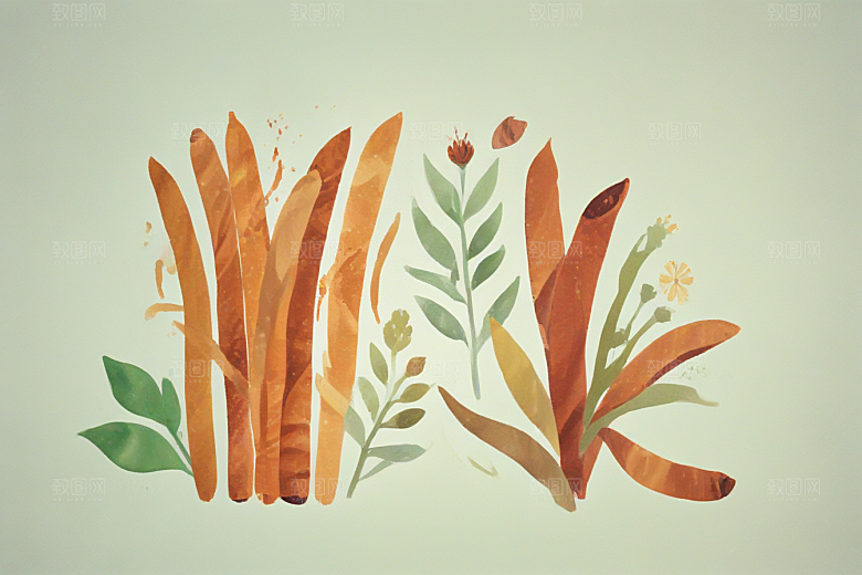 桂枝中药插画草药插图