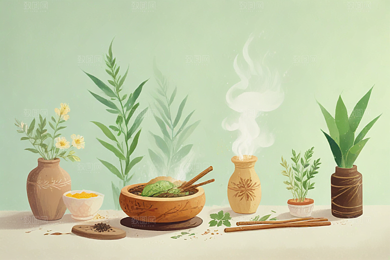 香附中药插画草药插图