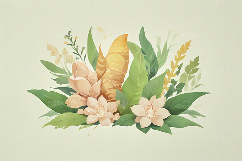 生姜中药插画草药插图