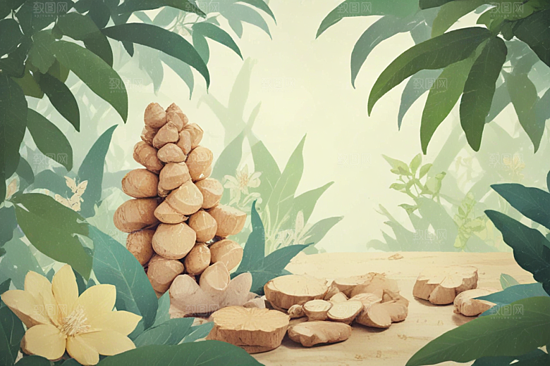 生姜中药插画草药插图