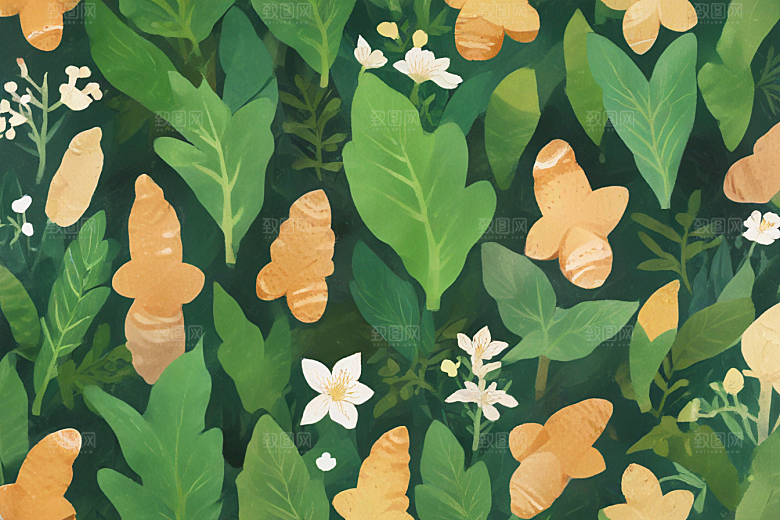 生姜中药插画草药插图