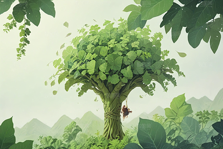 葛根中药插画草药插图