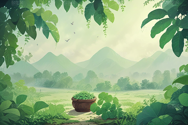 葛根中药插画草药插图