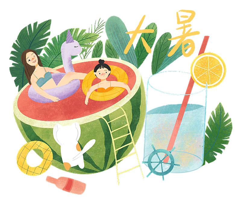 创意手绘大暑插画素材