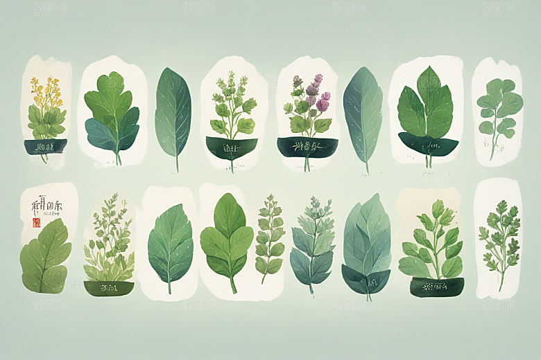 紫苏中药插画草药插图