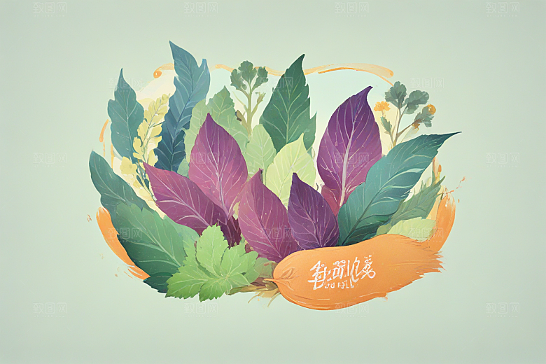 紫苏中药插画草药插图