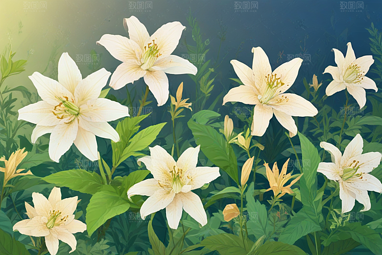 百合植物插图图片