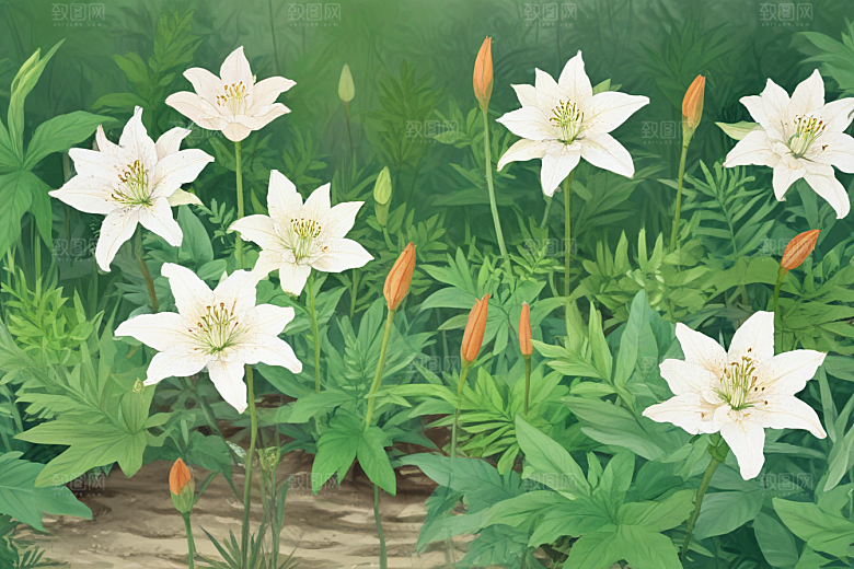 百合植物插图图片