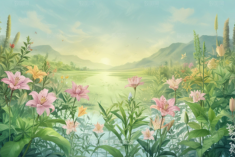 百合植物插图图片
